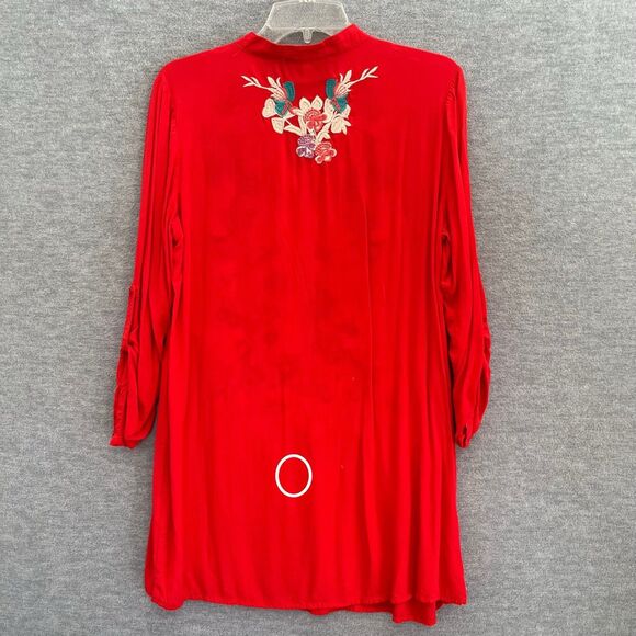 Luna Moon Embroidered Tunic Top Size M Boho Vibrant Red Orange Gypsy Festival - Picture 7 of 15